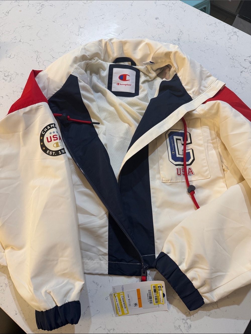 Champion Colorblock USA Windbreaker Jacket - White/Navy/Red